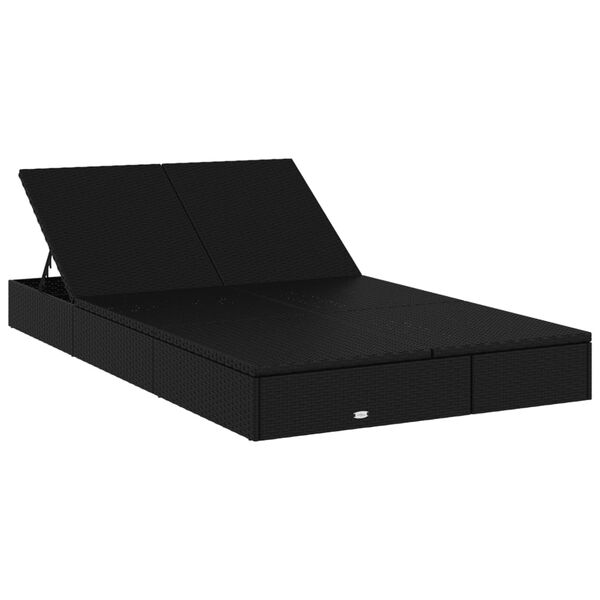 vidaXL Chaise longue &agrave; 2 places avec coussins noir r&eacute;sine tress&eacute;e
