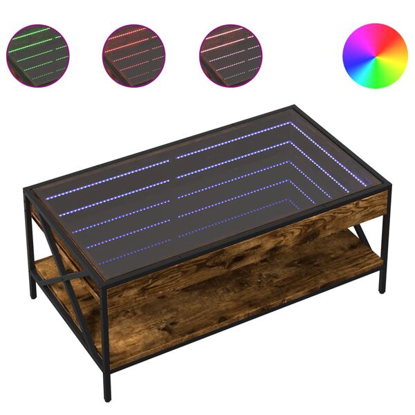 vidaXL Table basse avec LED Infinity ch&ecirc;ne fum&eacute; 90x50x38 cm
