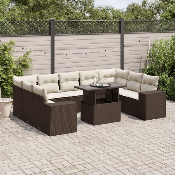 vidaXL Salon de jardin 10 pcs avec coussins marron r&eacute;sine tress&eacute;e