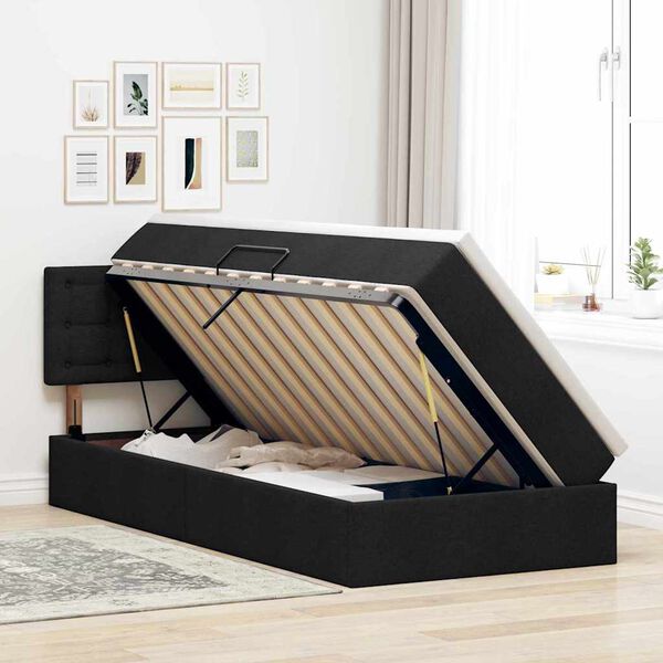 vidaXL Lit avec rangement et LED avec matelas Noir 100 x 200 cm tissu
