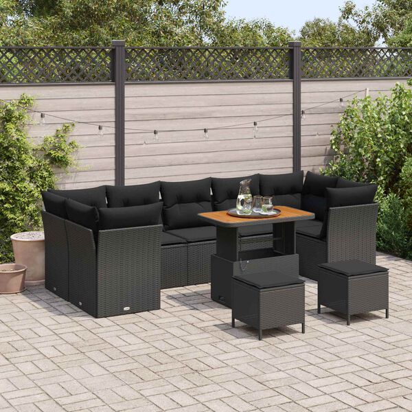 vidaXL Ensemble de canap&eacute; de jardin avec coussin 10 pcs Noir