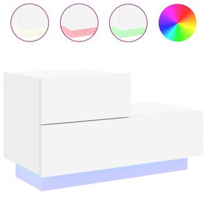 vidaXL Table de chevet avec lumi&egrave;res LED blanc 70x36x40,5 cm