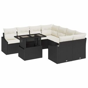 vidaXL Ensemble de canap&eacute; de jardin 9 pcs Noir et Cr&egrave;me polyrotin