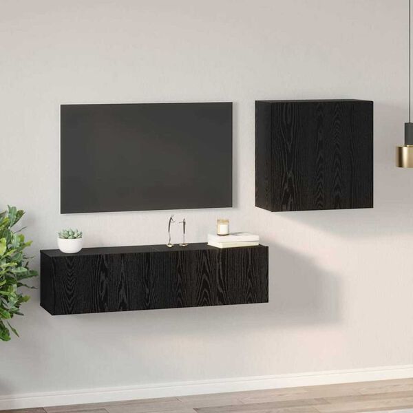 vidaXL Ensemble meuble TV Montage mural Ch&ecirc;ne noir Bois d'ing&eacute;nierie