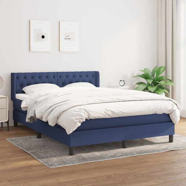 vidaXL Sommier &agrave; lattes de lit avec matelas Bleu 140x200 cm Tissu