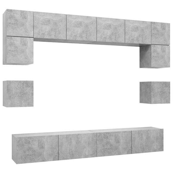 vidaXL Ensemble de meubles TV 8 pcs Gris b&eacute;ton Bois d'ing&eacute;nierie