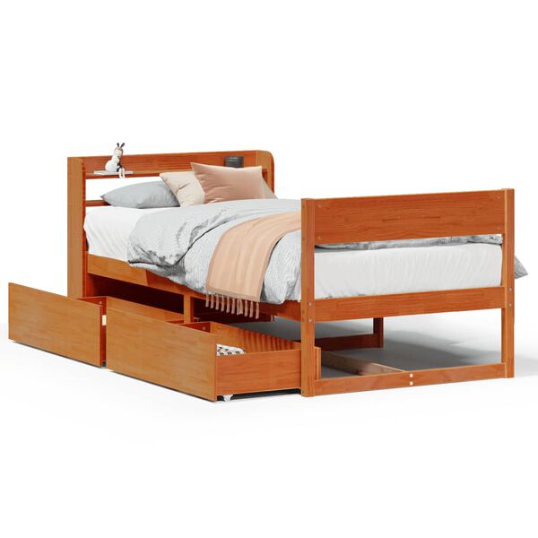vidaXL Cadre de lit sans matelas cire marron 90x200 cm bois pin massif