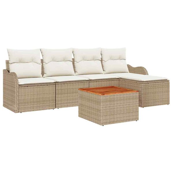 vidaXL Ensemble de canap&eacute; de jardin avec coussin 6 pcs Beige polyrotin