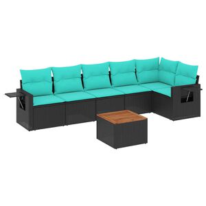 vidaXL Ensemble de canap&eacute; de jardin 7 pcs avec coussins noir r&eacute;sine tress&eacute;e