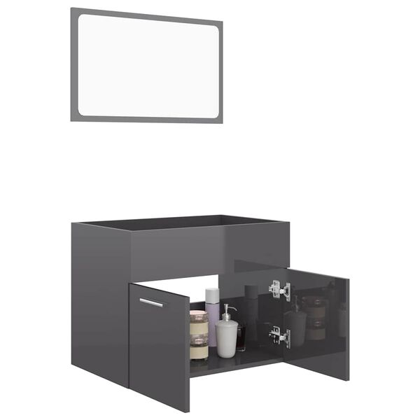 vidaXL Ensemble de meubles de salle de bain 2 pcs Gris brillant