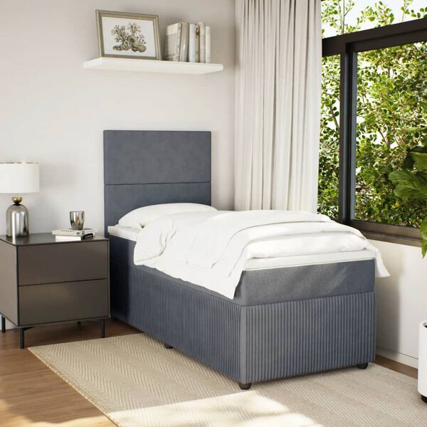 vidaXL Sommier &agrave; lattes de lit et matelas Gris fonc&eacute; 90x190 cm Velours