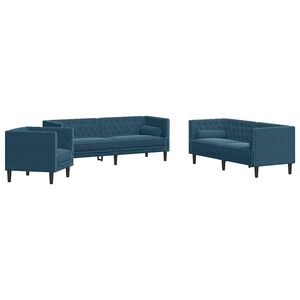 vidaXL Ensemble de canap&eacute; Chesterfield et traversins 3pcs bleu velours