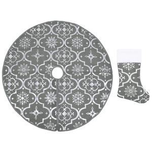 vidaXL Jupe de sapin de No&euml;l de luxe avec chaussette Gris 90 cm Tissu