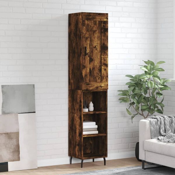 vidaXL Buffet haut Ch&ecirc;ne fum&eacute; 34,5x34x180 cm Bois d'ing&eacute;nierie