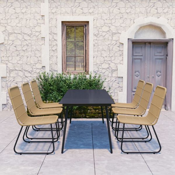 vidaXL Ensemble &agrave; manger d'ext&eacute;rieur 7 pcs r&eacute;sine tress&eacute;e et verre