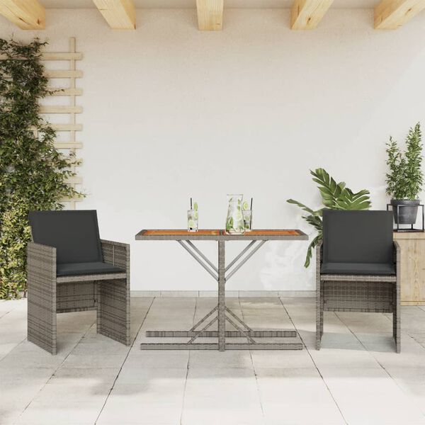 vidaXL Ensemble de bistro 3 pcs avec coussins gris r&eacute;sine tress&eacute;e