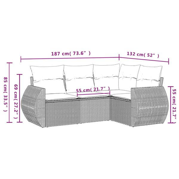 vidaXL Salon de jardin 4 pcs avec coussins noir r&eacute;sine tress&eacute;e