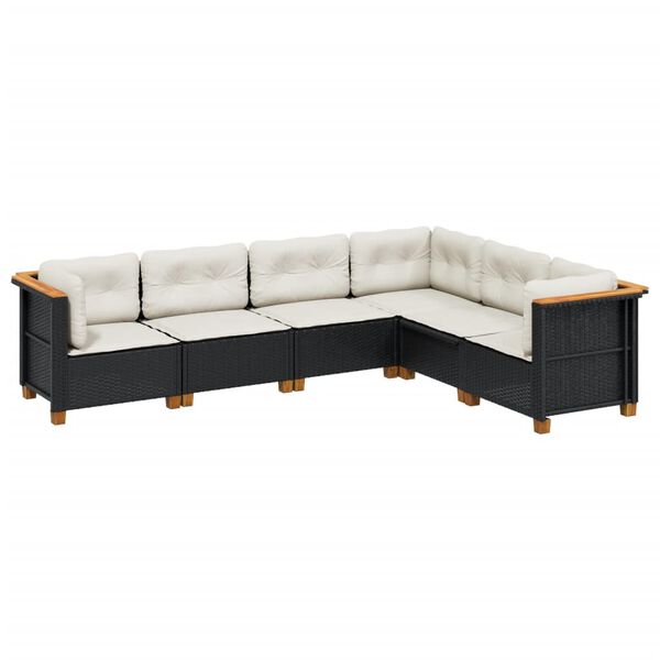 vidaXL Salon de jardin 6 pcs avec coussins noir r&eacute;sine tress&eacute;e
