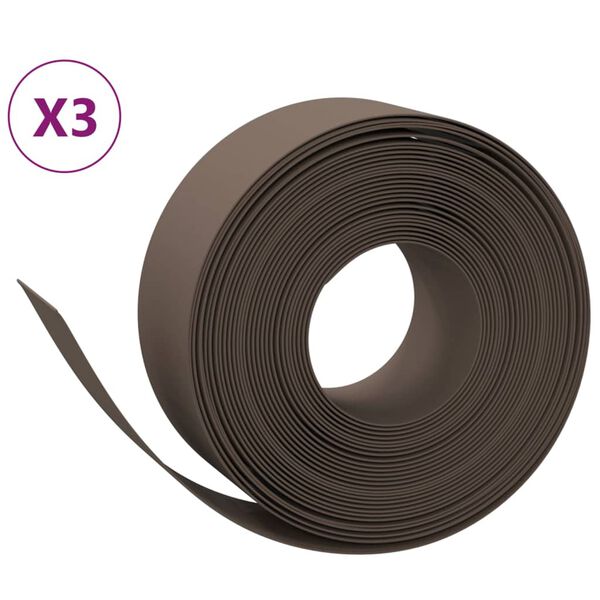 vidaXL Bordures de jardin 3 pcs marron 10 m 20 cm poly&eacute;thyl&egrave;ne