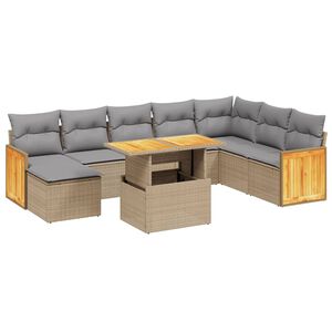 vidaXL Salon de jardin avec coussins 9 pcs beige r&eacute;sine tress&eacute;e