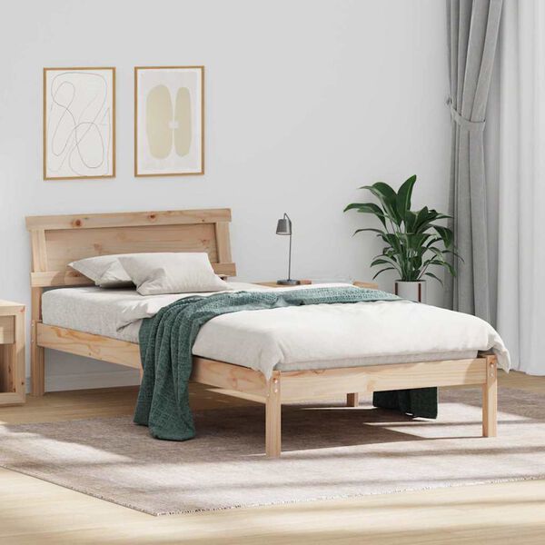 vidaXL Cadre de lit avec t&ecirc;te de lit Marron 90 x 190 cm Pin massif