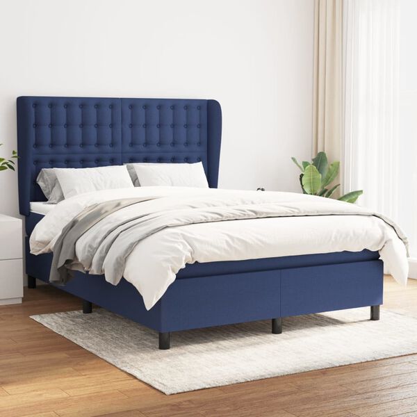 vidaXL Sommier &agrave; lattes de lit avec matelas Bleu 140x200 cm Tissu