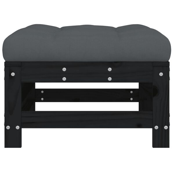 vidaXL Repose-pieds de jardin coussins lot de 2 noir bois pin massif