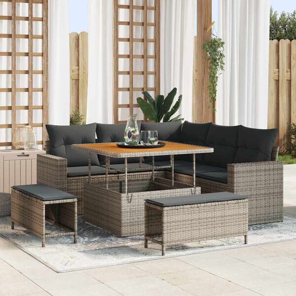 vidaXL Ensemble de canap&eacute; de jardin avec coussin 8 pcs Gris