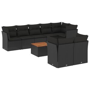 vidaXL Salon de jardin 9 pcs avec coussins noir r&eacute;sine tress&eacute;e