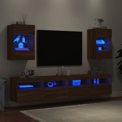 vidaXL Meubles TV muraux lumières LED 2 pcs chêne marron 40x30x60,5 cm