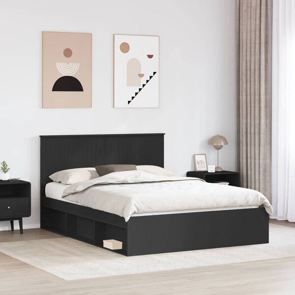 vidaXL Cadre de lit Noir 150 x 200 cm Bois de pin massif