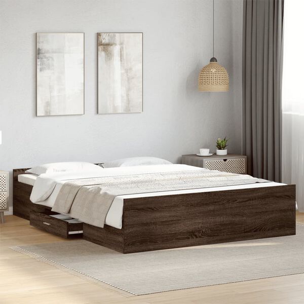 vidaXL Cadre de lit avec tiroirs sans matelas ch&ecirc;ne marron 150x200 cm