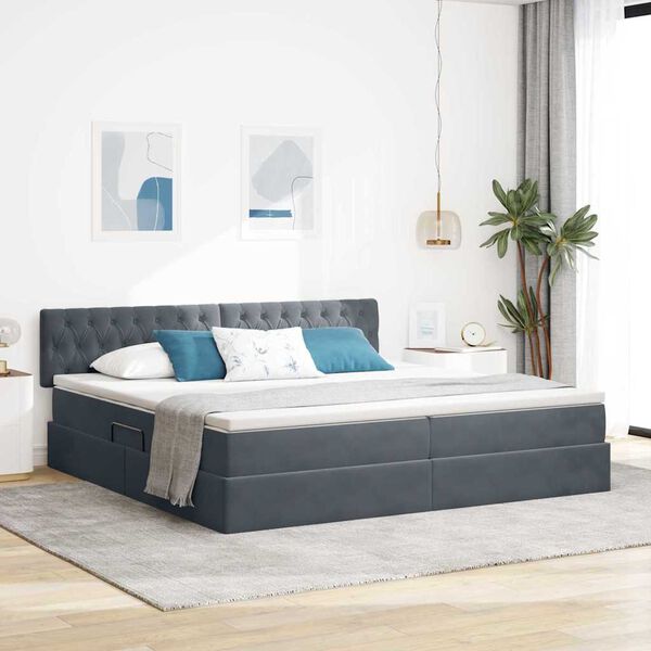 vidaXL Lit avec rangement et LED Gris fonc&eacute; 200 x 200 cm Velours