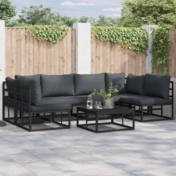 vidaXL Ensemble de canap&eacute; de jardin avec coussin 7 pcs Noir Aluminium