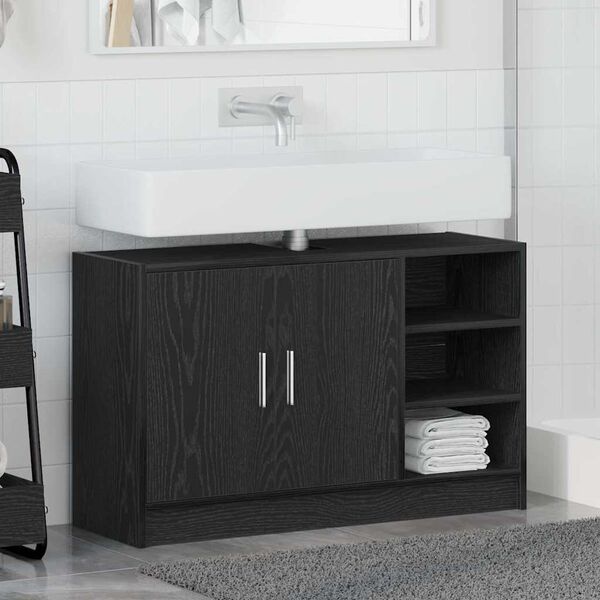 vidaXL Cabinet de salle de bain avec porte Ch&ecirc;ne noir 90 x 29 x 55 cm