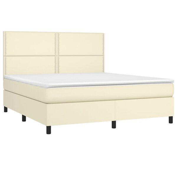 vidaXL Sommier &agrave; lattes de lit avec matelas Cr&egrave;me 180x200cm Similicuir