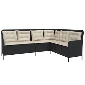 vidaXL Canap&eacute; de jardin et coussins en forme de L noir r&eacute;sine tress&eacute;e