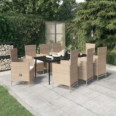 vidaXL Ensemble de salle à manger de jardin avec coussins 9 pcs Beige