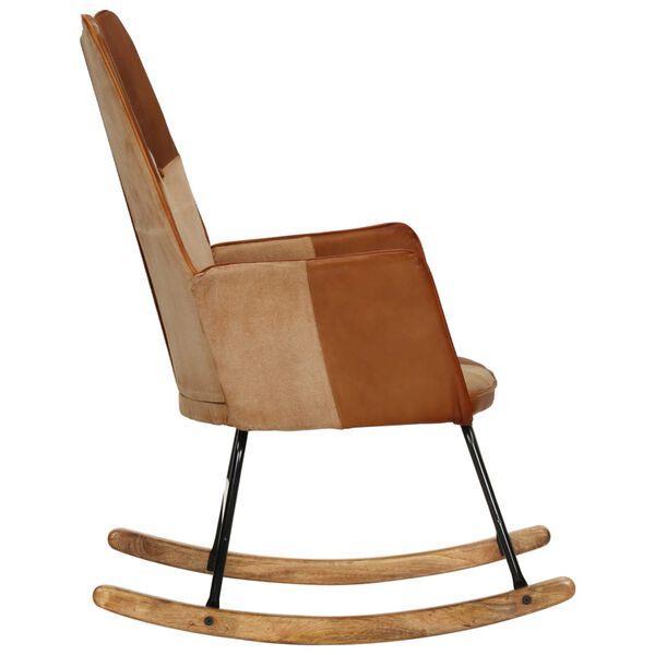 vidaXL Chaise &agrave; bascule Marron Cuir v&eacute;ritable et toile