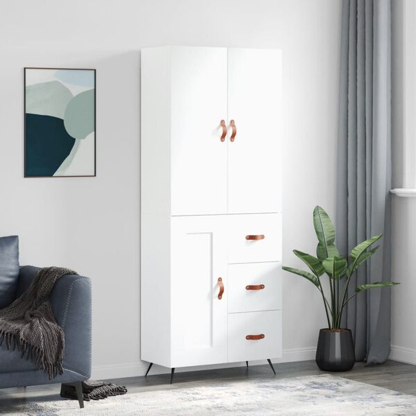 vidaXL Buffet haut Blanc 69,5x34x180 cm Bois d'ing&eacute;nierie