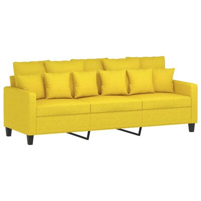 vidaXL Canapé à 3 places avec repose-pieds Jaune clair 180 cm Tissu