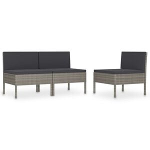 vidaXL Chaises de jardin lot de 3 avec coussins R&eacute;sine tress&eacute;e Gris
