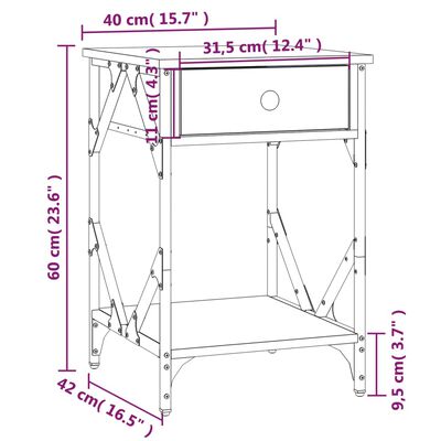 vidaXL Table de chevet chêne fumé 40x42x60 cm bois d'ingénierie