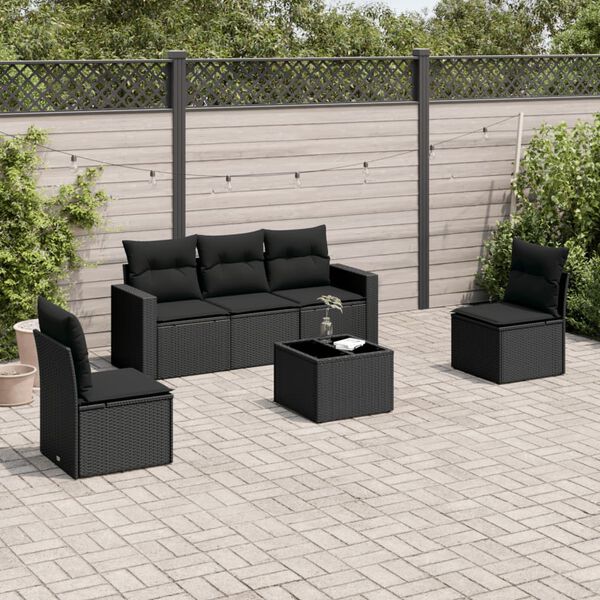 vidaXL Salon de jardin 6 pcs avec coussins noir r&eacute;sine tress&eacute;e