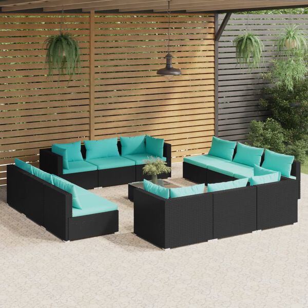 vidaXL Salon de jardin 13 pcs avec coussins R&eacute;sine tress&eacute;e Noir