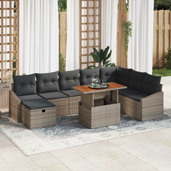 vidaXL Ensemble de canap&eacute; de jardin avec coussin 9 pcs Gris polyrotin