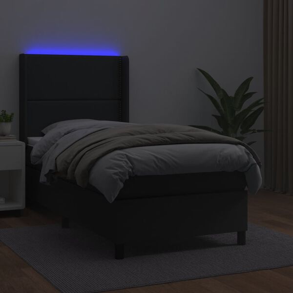 vidaXL Sommier &agrave; lattes de lit matelas LED Noir 100x200cm Similicuir