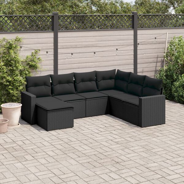 vidaXL Salon de jardin 7 pcs avec coussins noir r&eacute;sine tress&eacute;e