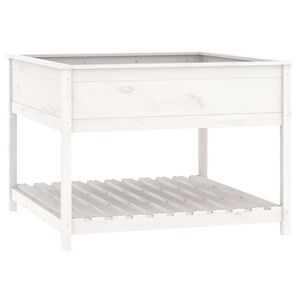 vidaXL Jardini&egrave;re et &eacute;tag&egrave;re Blanc 111,5x111,5x81cm Bois massif de pin