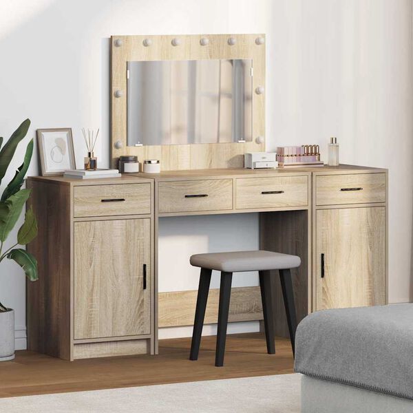 vidaXL Table de Toilette avec tiroir 3 pcs Marron Bois d'ing&eacute;nierie
